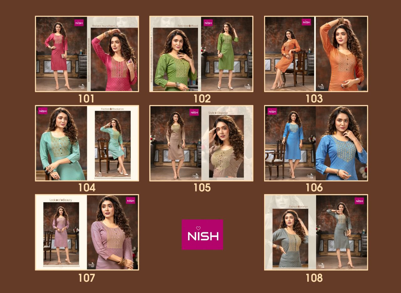 Nish Sequence Ethnic Wear Designer Rayon Printed Kurti Collection